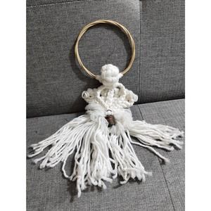 Vtg Macrame Christmas Angel w/ Bell White Wall Hanging (cb5)